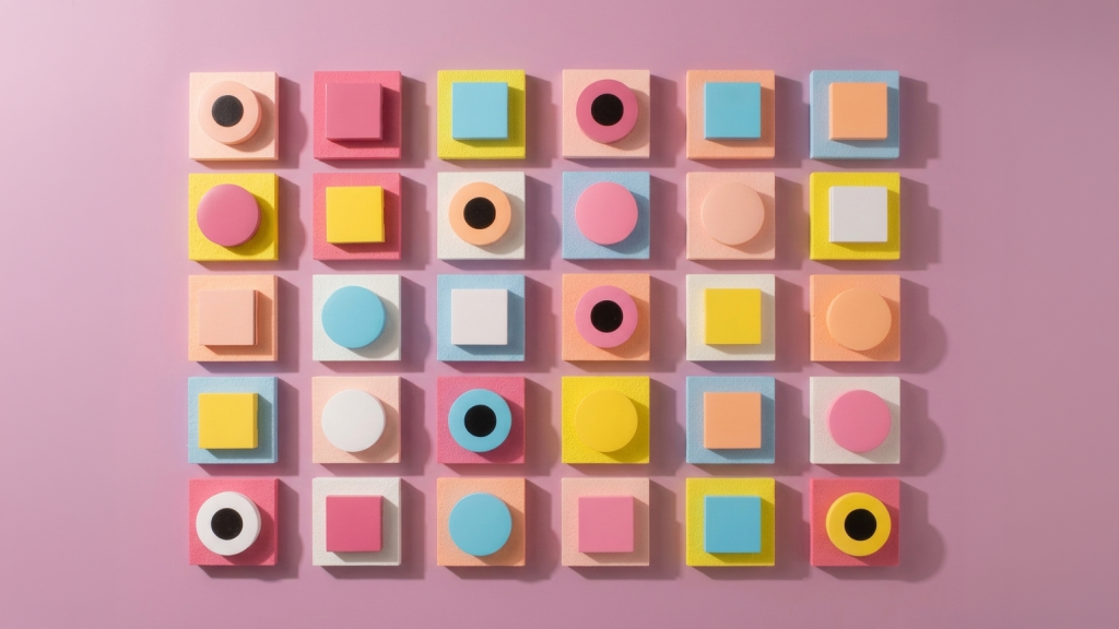 Collection of makeup compact cases in geometric shapes and pastel colours, crafted by Marino Belotti